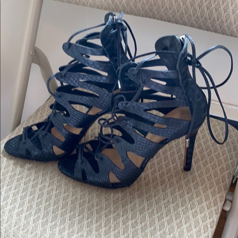 Schutz black lace up / tie up heels
